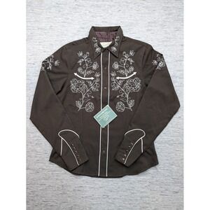 Roper Western Shirt‎ Medium Embroidered Pearl Snap Brown Long Sleeve NWT Cowgirl